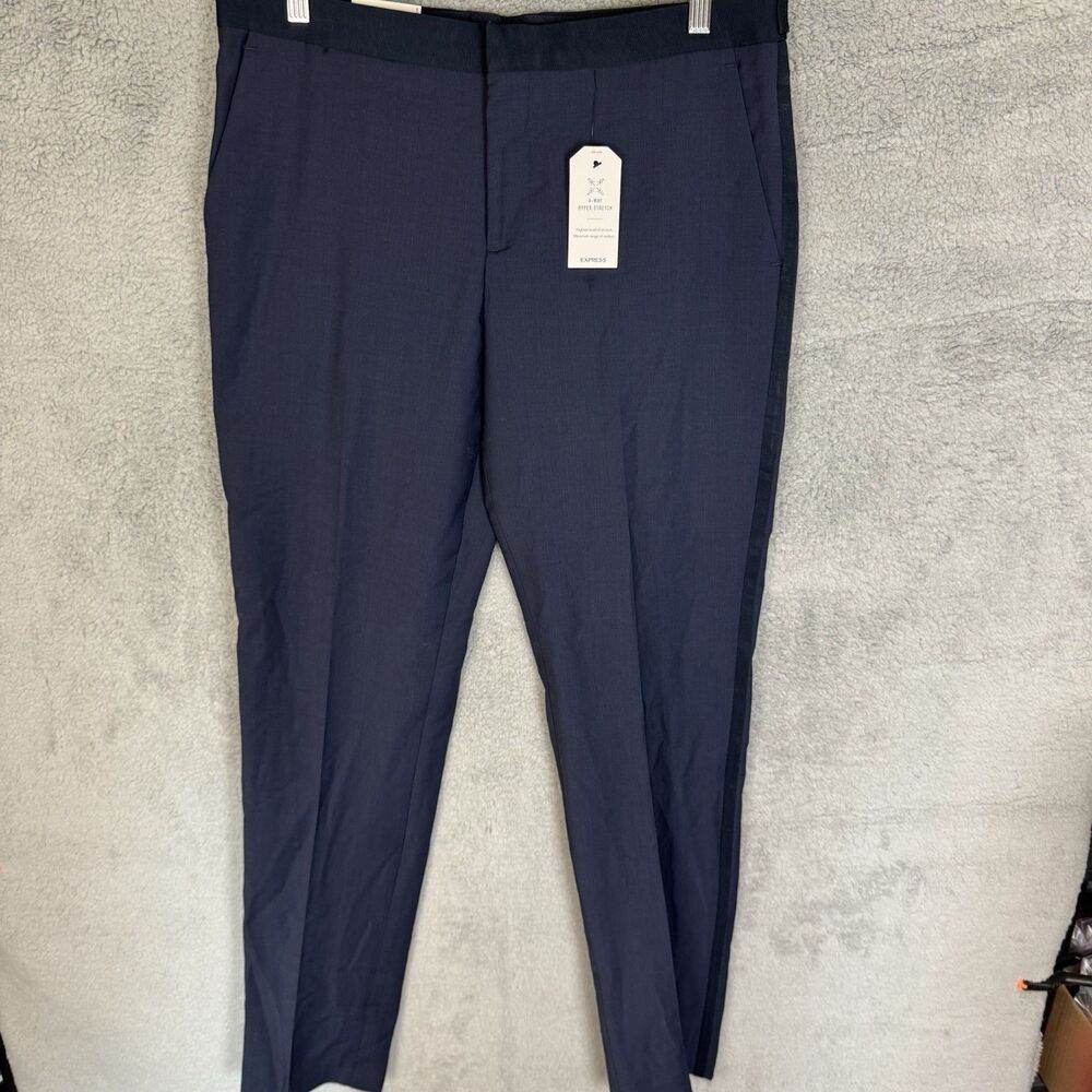 Express Pants Mens 32x34 Blue Slim Performance Stretch Wool Blend Tuxedo